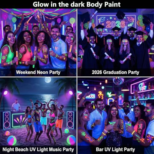 18 Packs Glow in the dark Party Supplies UV Neon Body Paint Pen,Washable Temporary Tattoo Markers for Holiday Glow Party Favors Bar Birthday Hawaii Concert Halloween Makeup Raves