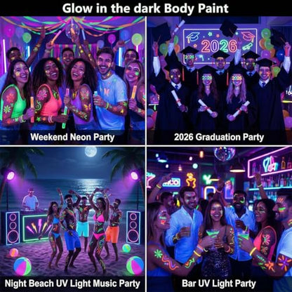 18 Packs Glow in the dark Party Supplies UV Neon Body Paint Pen,Washable Temporary Tattoo Markers for Holiday Glow Party Favors Bar Birthday Hawaii Concert Halloween Makeup Raves