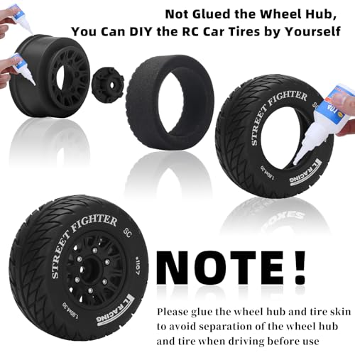 12mm/14mm/17mm Hex RC Wheels and Tires RC Truck Tires RC Car Wheels 1/10 Scale Tyres Hex Detachable Replacement RC Car Tires for Arrma Senton Tires Slash Tires Axial Redcat Rc4wd Fury (Black C) - color: Black