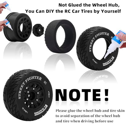 12mm/14mm/17mm Hex RC Wheels and Tires RC Truck Tires RC Car Wheels 1/10 Scale Tyres Hex Detachable Replacement RC Car Tires for Arrma Senton Tires Slash Tires Axial Redcat Rc4wd Fury (Black C) - color: Black