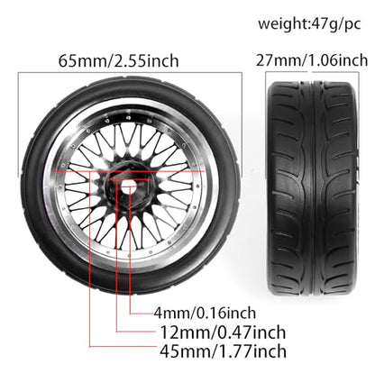 4PCS/Set 64mm Rubber Tires & Aluminum Alloy Wheels Rims Replacement Part for 1/10 RC On-Road Touring Car Racing Car (Black) - color: Black