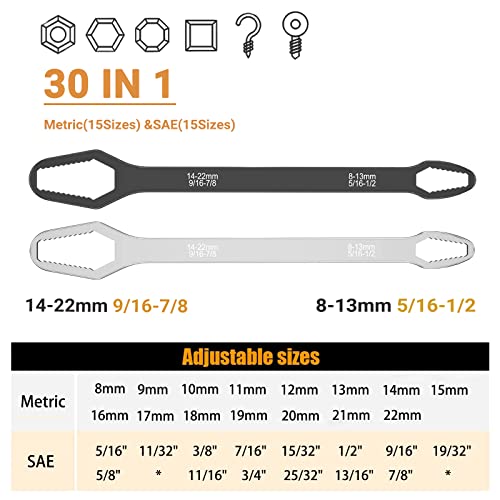 2-Piece Double-Ended Universal Torx Wrench for Diameter 8-22mm Fasteners | Self-Tightening Adjustable Wrench Tools, High-Hardness CR-V Steel Metric Spanner for Light Automotive, Motorcycle, Bike, Home