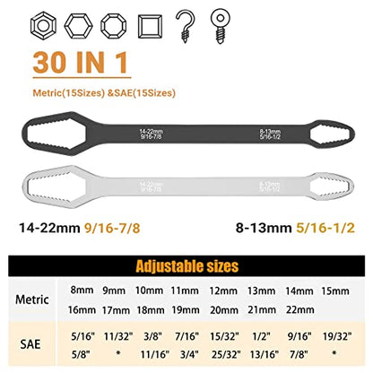 2-Piece Double-Ended Universal Torx Wrench for Diameter 8-22mm Fasteners | Self-Tightening Adjustable Wrench Tools, High-Hardness CR-V Steel Metric Spanner for Light Automotive, Motorcycle, Bike, Home