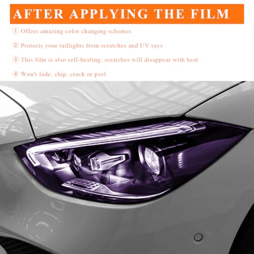 Sun Walker Car Light Tint Film, 12 x 48 Inch Waterproof Taillight Wrap Film Roll with Squeegee & Cutter, Self-Adhesive Vinyl Sticker Sheet Roll for Headlights Fog Lights Tail Lights (Purple) - color: Purple