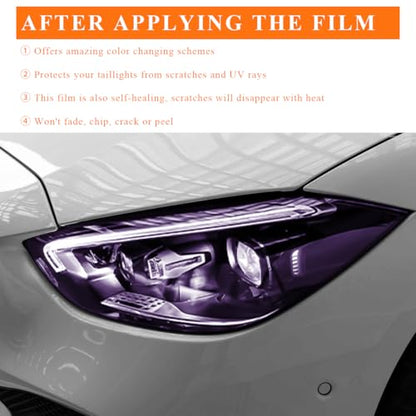 Sun Walker Car Light Tint Film, 12 x 48 Inch Waterproof Taillight Wrap Film Roll with Squeegee & Cutter, Self-Adhesive Vinyl Sticker Sheet Roll for Headlights Fog Lights Tail Lights (Purple) - color: Purple