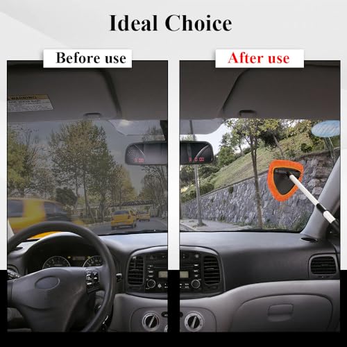 Windshield Cleaning Tool, Car Window Cleaner, Windshield Cleaner with 4 Washable Reusable Microfiber Pads and Extendable Handle, Auto Glass Wiper Cleaning Kit Universal for Car (Orange) - color: Orange