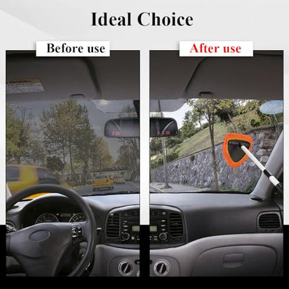 Windshield Cleaning Tool, Car Window Cleaner, Windshield Cleaner with 4 Washable Reusable Microfiber Pads and Extendable Handle, Auto Glass Wiper Cleaning Kit Universal for Car (Orange) - color: Orange