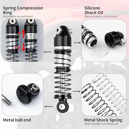 1/24th Aluminum RC Car Shocks 38mm Extended Absorber Damper for All AXIAL SCX24 AXI90081 Deadbolt C10 JLU Gladiator Bronco - size: 38mm