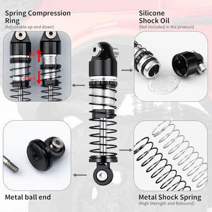 1/24th Aluminum RC Car Shocks 38mm Extended Absorber Damper for All AXIAL SCX24 AXI90081 Deadbolt C10 JLU Gladiator Bronco - size: 38mm