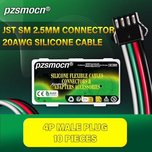10 Pieces JST SM 2.5mm 4 Pin 20AWG Flexible Silicone Connector Kit | Premium Automotive Wiring, Heavy Duty Terminals, Reliable Circuit Board, High Temperature Housing, Easy Project Assembly - size: 4-Pin, style: JST-SM-M