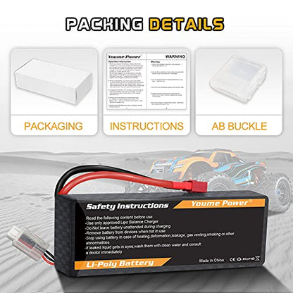 Youme 2S Lipo Battery 7.4V 5200mAh 50C Hard Case 2Packs for RC Cars Trucks | hard case lipo battery 5200mAh 7.4V 50C T-plug high-discharge for 1/8 1/10 cars/trucks/buggies/truggies/heli/planes/drones