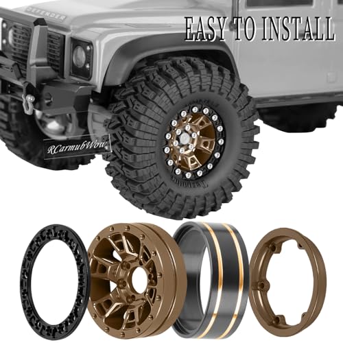 RC 1.3 Beadlock Wheels Single & Dually for 1/18 TRX4M Ascent-18,1/24 SCX24 FCX24 RC Crawler Car,Aluminium & Brass 1.3 Beadlock Rims,4pcs,Brown w/Black - color: Brown(4pcs)