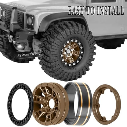 RC 1.3 Beadlock Wheels Single & Dually for 1/18 TRX4M Ascent-18,1/24 SCX24 FCX24 RC Crawler Car,Aluminium & Brass 1.3 Beadlock Rims,4pcs,Brown w/Black - color: Brown(4pcs)