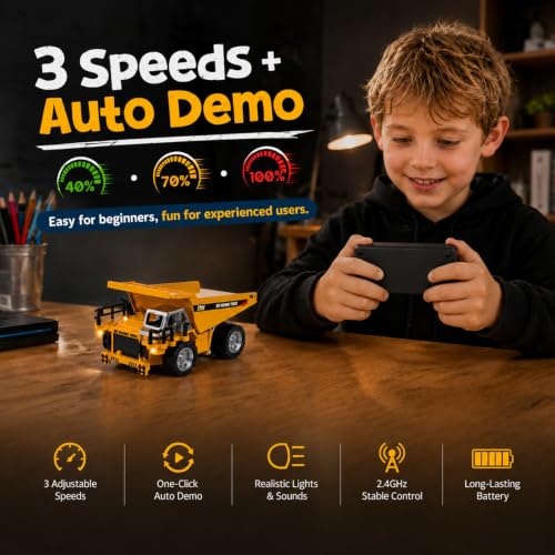 1/64 Mini RC Dump Truck with APP & 2.4GHz Remote Control, Alloy Metal Construction Vehicle Toy, Rechargeable Dump Truck with Lights & Sound, Gift for Boys Girls Adults - style: RC Dump Truck