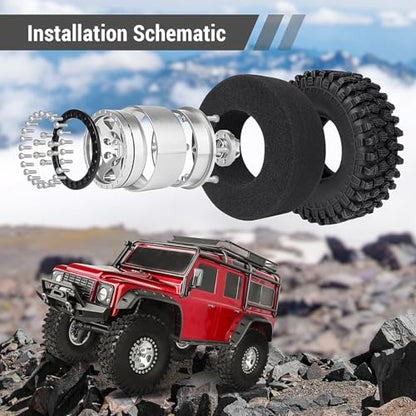 1/10 Scale RC Crawler 1.9 Aluminum Beadlock Wheels and Tires 4.72" 120mm Height Soft Great Grip for Traxxas TRX4 Axial SCX10 II III Redcat Gen 8 Rocks Mud (Style D) - color: Style D