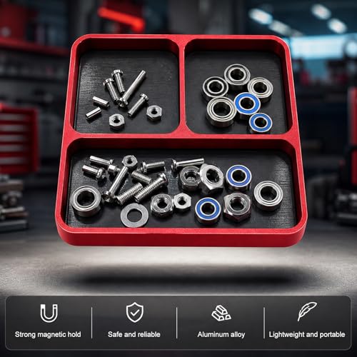 Magnetic Parts Tray, Aluminum Alloy Auto Repair Screws and Parts Organizer, Magnet Hardware Holder Tray for Car RC Repair Phone Electronics Maintenance, Car Accessories (Red) - color: Red