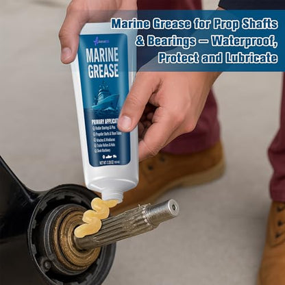 2 Pack 3.38 oz Marine Grease Tube, Premium Marine Grade Grease, Waterproof High Temp (0°F - 500°F) Bearing Lube for Propeller Shafts, Rudder Bearings, Trailers & Boat Maintenance