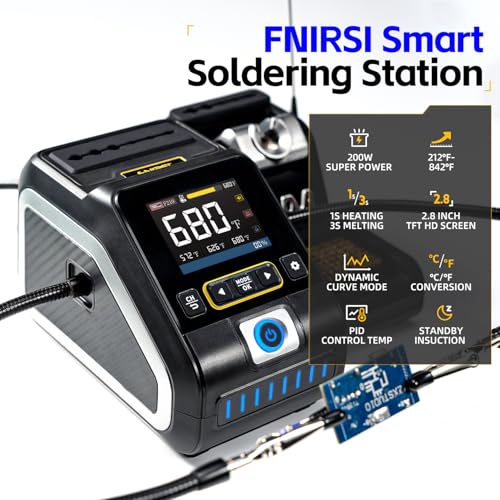 FNIRSI DWS-200 200W High Power Soldering Station Kit,2 Helping Hands | 3S Melting(212-842℉),6 F245 3 F210 Iron Tips,3 Display Modes, Pre-set 3 Temps,Precision Digital Solder for Electronics Repair