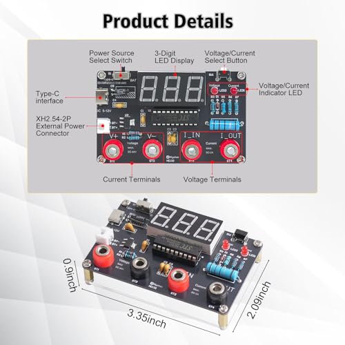 DIY Digital Voltmeter & Ammeter Soldering Practice Kit | DC Voltage Current Meter with LED Display, Test Leads, Dual Power Electronics Kit STEM Learning Project for Teens Adults