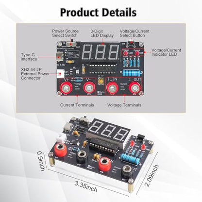 DIY Digital Voltmeter & Ammeter Soldering Practice Kit | DC Voltage Current Meter with LED Display, Test Leads, Dual Power Electronics Kit STEM Learning Project for Teens Adults