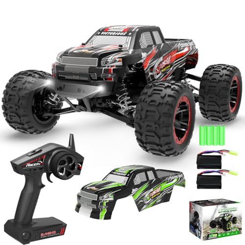 RACENT RC Car, 1:16 Scale All Terrain RC Truck Crossy, 30MPH 4WD Off Road Fast Remote Control Toy, 2.4Ghz High Speed Electric Vehicle with 2 Rechargeable Batteries, 40+ Min Play （Red&Green） - color: Red&green
