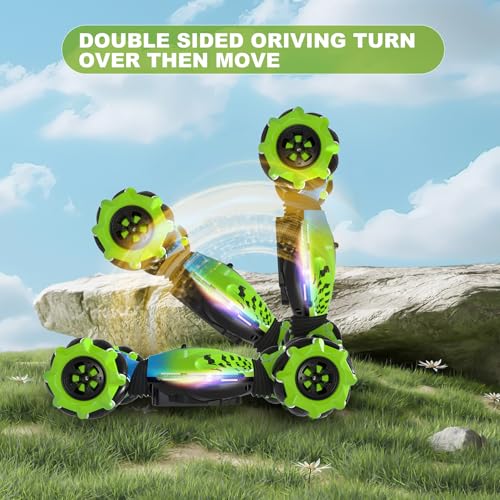 Gesture RC Car Green, 1:24 4WD Transform Off-Road Stunt Car with Gesture & Remote Control, 360° Flips Drift Vehicle with LED Lights Music, All Terrain Toy Cars Gifts for Boys Girls Age 6-12 - style: 1:24 Green