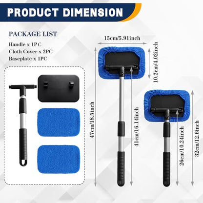 Windshield Cleaning Tool, Car Window Cleaner, Vehicle Window Cleaner with Extendable Handle & 2 Washable Microfiber Pads, Car Interior Glass Wiper Cleaning Kit for Most Vehicles (Blue) - color: Blue