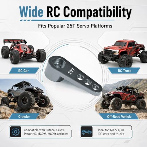2PCS 25T Aluminum Servo Horn, 3-Hole RC Steering Arm for Futaba Savox MG995 | CNC Aluminum Servo Arm M3 Thread Adjustable Linkage 12mm 16mm 20mm Positions 1/8 1/10 RC Power HD MG996 Crawler Buggy Truck - color: Titanium
