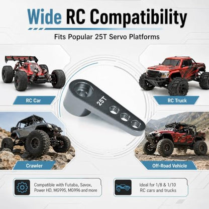 2PCS 25T Aluminum Servo Horn, 3-Hole RC Steering Arm for Futaba Savox MG995 | CNC Aluminum Servo Arm M3 Thread Adjustable Linkage 12mm 16mm 20mm Positions 1/8 1/10 RC Power HD MG996 Crawler Buggy Truck - color: Titanium