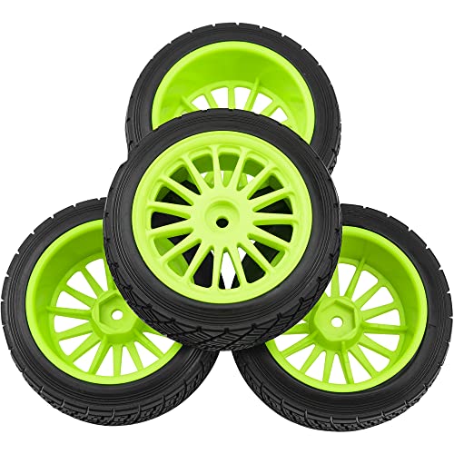 80mm/3.14" Rubber Tires & Plastic Wheel Rims 2.2 Inch 12mm Hex Hub Compatible with 1/10 HPI WR8 Off-Road Rally 1/14 WLtoys 124019 144001 1/16 Redcat Volcano RC Buggy (Green) - color: Green