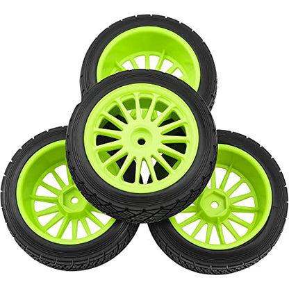 80mm/3.14" Rubber Tires & Plastic Wheel Rims 2.2 Inch 12mm Hex Hub Compatible with 1/10 HPI WR8 Off-Road Rally 1/14 WLtoys 124019 144001 1/16 Redcat Volcano RC Buggy (Green) - color: Green