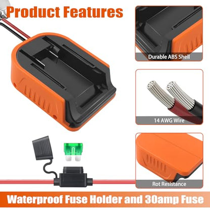2 Packs Power Wheel Adapter for Black and Decker 20V Battery Converter Kit with Fuses & 14AWG Wire | Power Connector for for DIY Rc Car Toys, Robotics and Rc Truck