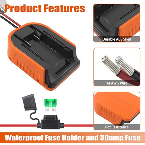 URUN 2 Pack Power Wheel Adapter for Black+Decker 20V MAX Lithium Battery with Fuse&Switch，Secure Battery Adapter with 14 Gauge Wire,Good Power Convertor for DIY Ride On Truck,Robotics,RC Toys - size: for Black+Decker Battery