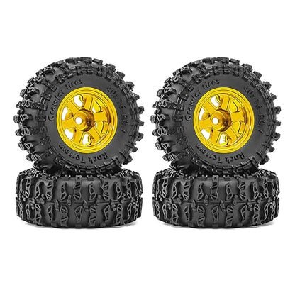 0.7" Aluminum Beadlock Wheel & Crawler Tire Set for 1/30 RC Crawler, CNC Rims, 40 x 16 mm Tires, Includes Screwdriver, Pre-Assembled 4 pcs, Yellow - color: Yellow, size: Rock-Trail-Clean-Out