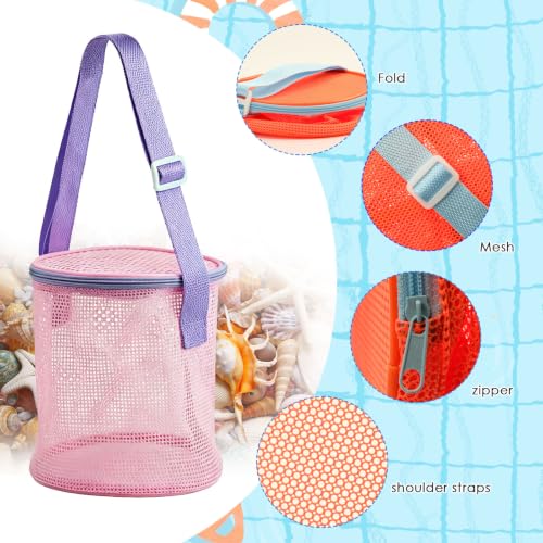 4Pcs Foldable Toy Storage Bag, Large Capacity Sea Shell Bags for Beach, Portable Toy Storage Bag with Zipper and Strap, - size: 4P-SMALL