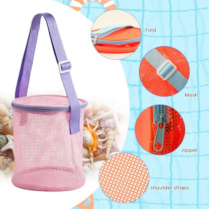 4Pcs Foldable Toy Storage Bag, Large Capacity Sea Shell Bags for Beach, Portable Toy Storage Bag with Zipper and Strap, - size: 4P-SMALL