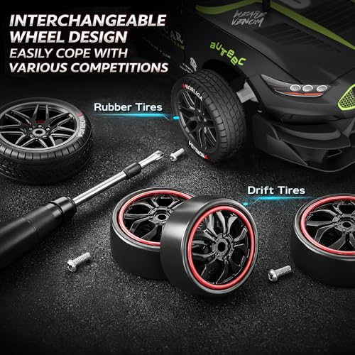 Remote Control RC Drift Car 1:16 Scale 4WD RC Car with LED Lights 2.4GHz 30km/h RTR High Speed Racing Sport Toy for Adults Boys Girls Kids Gift 2Pcs Rechargeable Battery - color: A-black