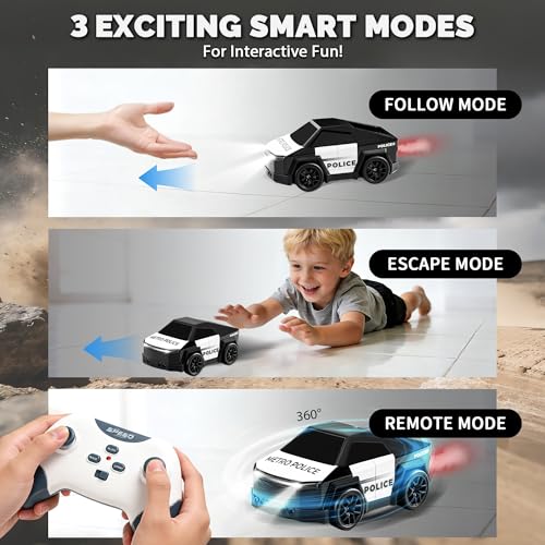 Remote Control Car Cyber-Inspired Rc Cars Toys with Drift Spray Lights Sound Automatic Follow 2.4GHz Rc Truck Toys for 3+ Boys Pet - color: Black