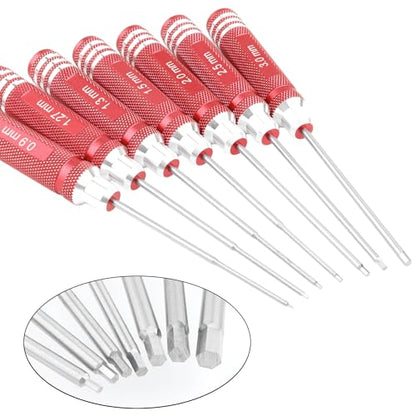 7 Pieces Hex Screw Driver Set 0.9mm 1.27mm 1.3mm 1.5mm 2.0mm 2.5mm 3.0mm Hex Screwdriver Kit RC Repair Tools for Traxxas RC Car Drone Multi-Axis Helicopter Arrma Axial Losi Redcat Racing (Red) - color: Red