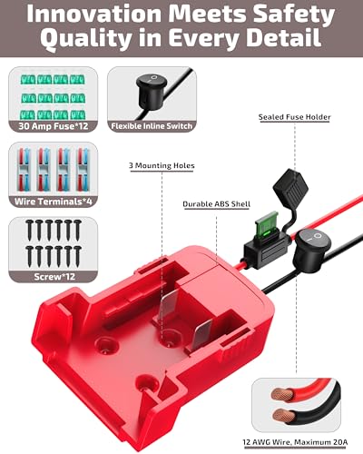 4-Pack 18V for Milwaukee M18 Battery Adapter for Power Wheels Battery Upgrade Conversion Kit with Switch Fuses Wire Connectors 12AWG Wire Power Tool Drill Battery Converter Adapter for DIY RC Car, Etc - size: 4-Pack with Switch