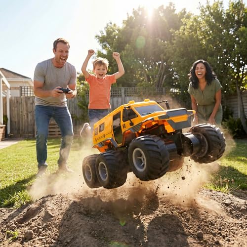 KB KAIBO 1:12 Large Amphibious Remote Control Car Monster Truck - 8WD All Terrain Waterproof Toy for Kids, 7.4V High-Speed Remote Control Car for Boys Girls Ages 6-12, Perfect Birthday Gifts -Yellow - color: Yellow