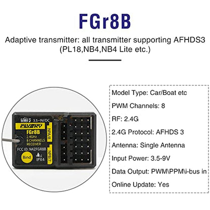 Flysky FGR8B Receiver, 2.4GHz 8CH Remote Control Receiver PWM/PPM/i-Bus Output Compatible with AFHDS 3 Transmitters and RF Modules PL18/ NB4 /NB4 Lite/ FRM302 (FS-FGR8B Receiver) - style: FS-FGR8B Receiver