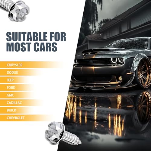 8 PCS License Plate Screw Kit, 304 Stainless Steel Bolt Fasteners, Hex Head Screws Rust-Proof Frame Accessories, Universal for Most Cars (Silver)