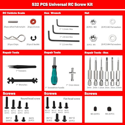 RC Car Repair Work Stand 532 PCS RC Repair Screws Set Kit 360 Degree Rotation RC Repair Station Screwdrivers Screws Pallet Kit for 1/8 1/10 1/12 1/16 1/18 RC Crawler Truck Buggy - color: Red