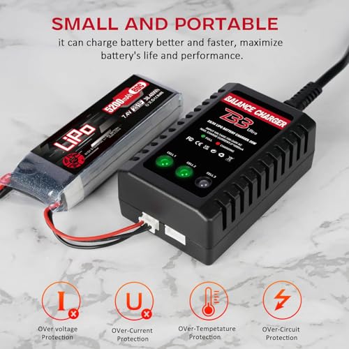 2S-3S LiPo Battery Charger, RC Balance Charger AC 7.4-11.1V Upgrade Version Compact RC Car Charger for XHR Plug Battery