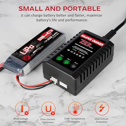 2S-3S LiPo Battery Charger, RC Balance Charger AC 7.4-11.1V Upgrade Version Compact RC Car Charger for XHR Plug Battery