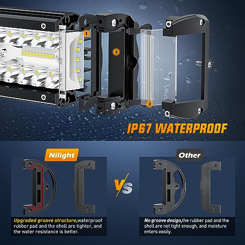 Nilight 20 Inch Side Shooter Light Bar Spot Flood Combo Triple Row | for Off Road Fog Driving Work Lighting on Truck SUV ATV UTV - color: 20Inch Side Shooter Light