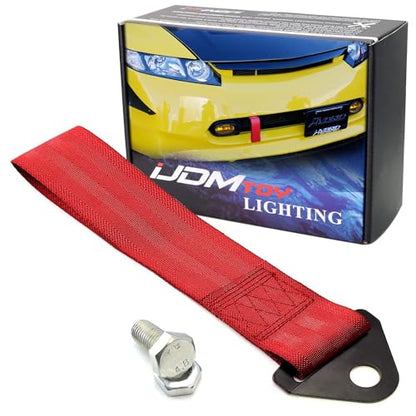 iJDMTOY Sports Red Appearance Racing Style Nylon Tow Strap Universal Fit Compatible with Front or Rear Bumper - color: Red