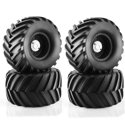1/8 RC Monster Truck Tires and 17mm Hex Wheels Rims Rubber Buggy Tyres for 1:8 Scale Off Road Truck Car Kaiju Tmaxx E-Revo 3.3 Arrma Kraton 6S Typhon 3S Traxxas Maxx HPI Redcat 4PCS (Black) - color: Black