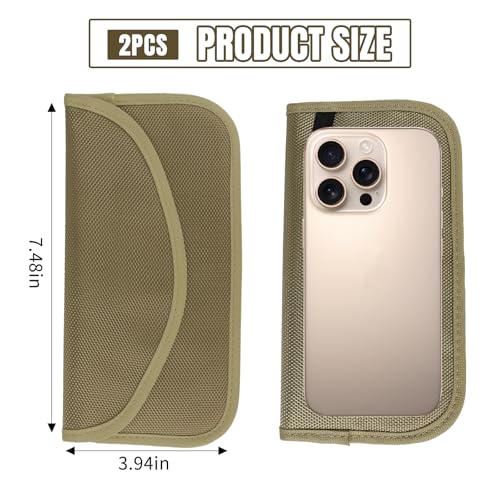 2PCS Faraday Bag for Phones and Car Keys, Keyless Entry RFID Signal Blocking Bag Key Fob Protector, Anti-Theft Faraday Pouch for Cell Phone Privacy Protection, Signal Shielding (Khaki) - color: Khaki